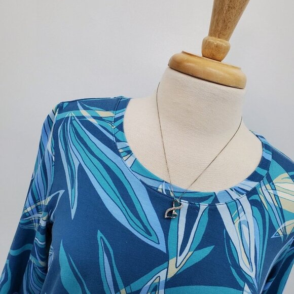 LOGO By Lori Goldstein Womens Satin Hem Tunic Top Size M Blue Printed Asymmetric - Picture 5 of 16
